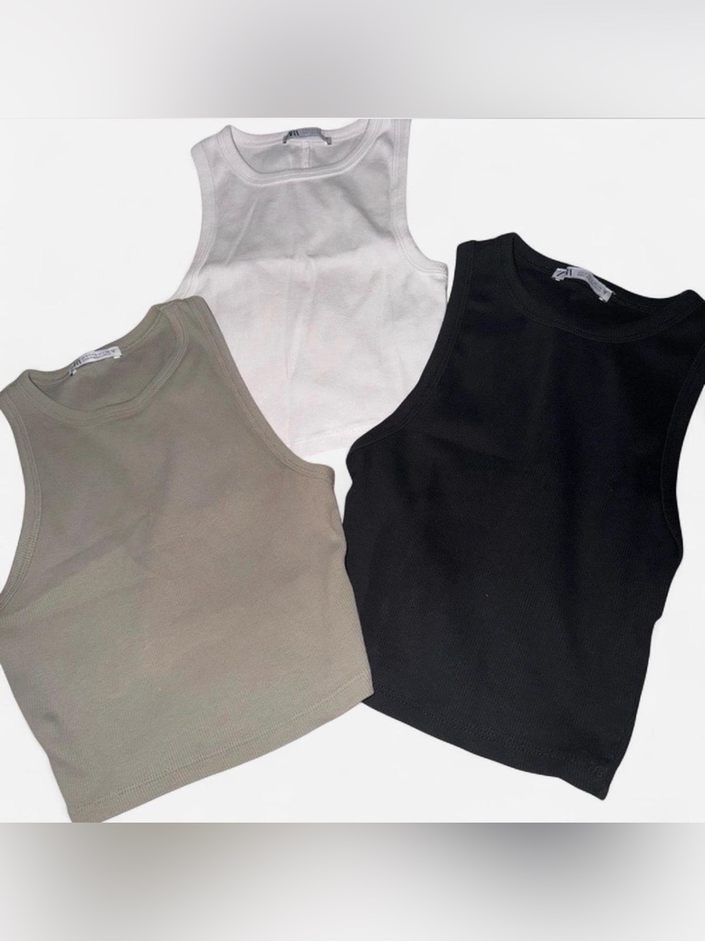 Zara Bundle of 3 Cropped Tanks - Black, white, olive green - size small